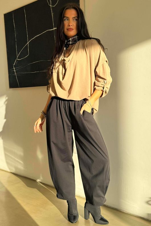 Suki Drape Cowl Blouse Camel /3=